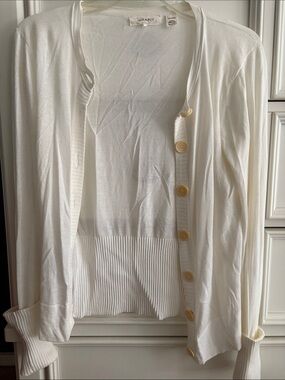Inhabit Size L White Button-Front Lightweight soft Cardigan